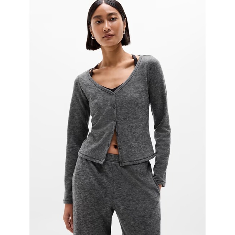 Athleta Sunday Soft Rib Knit Cardigan Sweater In Gray Women's Size M